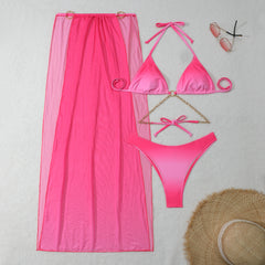 Gradient Mesh Maxi Drawstring Three Piece Swimsuit