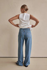 Women Wide Leg Street Washed Polo Jeans