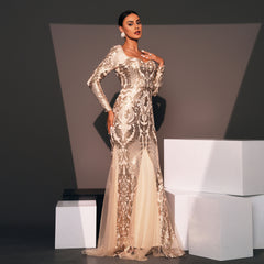 Long Sleeve Sexy Sequin Cocktail Evening Dress