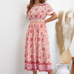 Women Pink Printed Floral Vacation Dress