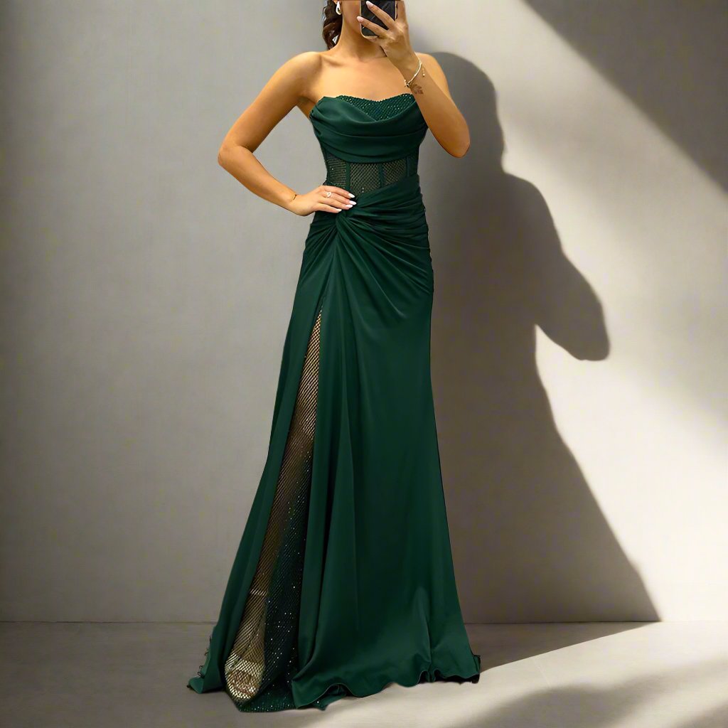 Elegant Strapless Twisted Party Satin Dress