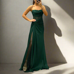 Elegant Strapless Twisted Party Satin Dress