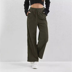 Women Casual Retro Corduroy Elastic Waist Straight Leg Pants