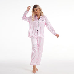 Striped White Long Sleeve Pajamas Sets