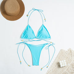 Solid Color Nylon Bikini Set