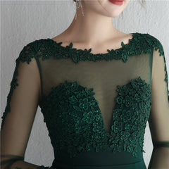 Elegant Satin Rhinestone Lace Long Sleeve Evening Dress