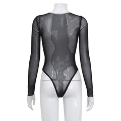 Women Sexy Long Sleeve Mesh Patchwork Bodysuit