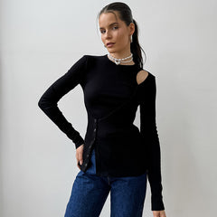 Long sleeves black cutout top