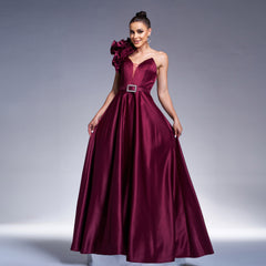 Elegant One Shoulder 3D Decoration Sequin Evening Dress