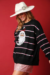 Christmas Santa Claus Casual Striped Long-Sleeved Sweater