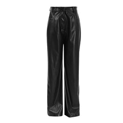 French Vintage Matte Leather High Waist Pants