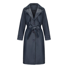 Women Long Loose Jacket Faux Leather Trench Coat