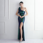 REVCHIC LUXE Elegant One-Shoulder Sequin Fishtail Gown