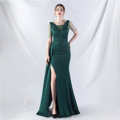 Elegant Satin Folding Beaded Evening Dress