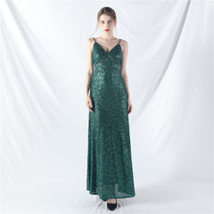 Elegant V-Neck A line Sequined Formal Dress