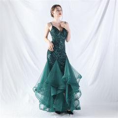 Elegant Mesh Floral Sequin V-Neck Evening Dress