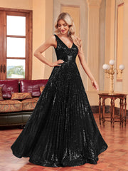 Elegant Sequin Beaded Sleeveless Evening Dress