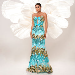 Elegant Bandeau Sequin Fishtail Evening Dress