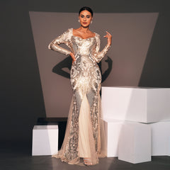 Long Sleeve Sexy Sequin Cocktail Evening Dress