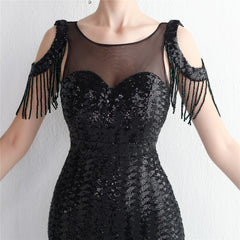 Elegant Beaded Tube Top Short Sleeve Sequined Formal Dress