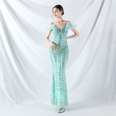 Elegant Floral Sequin High End Evening Dress