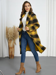 Retro Gradient Color Double Breasted Mid Length Plaid Coat