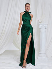 Elegant Slim Fit Halter Backless Slit Formal Dress