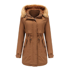 Women Cotton Padded Detachable Fur Collar Quilted Coat