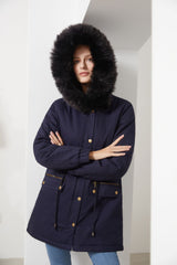 Women Fleece Lined Fur Collar Hooded Warm Jacket