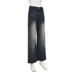 Retro High Waist Washed Mop Drape Wide Leg Jeans