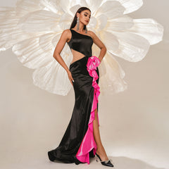 Elegant One Shoulder Long Cocktail Evening Dress