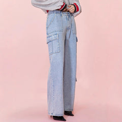 Women Loose Wide Leg High Waist Tooling Denim Jeans