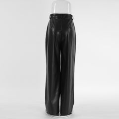 French Vintage Matte Leather High Waist Pants