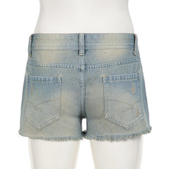 Sexy Low Waist Broken Washed Denim Shorts