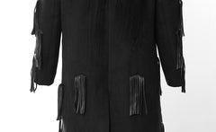 Faux Leather Tassel Mid Windbreaker Woolen Coat