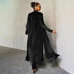 Women Gold Velvet Slim Trousers Cloak Two Piece Set