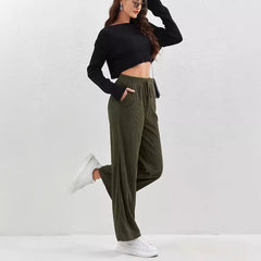 Women Casual Retro Corduroy Elastic Waist Straight Leg Pants