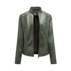 Women Stand Collar Casual Leather Motorcycle Jacket