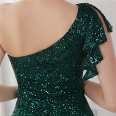 Elegant One Shoulder Sequin Evening Dress