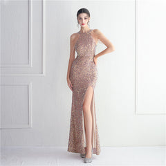 Elegant Micro Glass Beaded Sequined Evening Dress