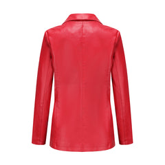 Long Sleeved Single Button Casual Leather Coat