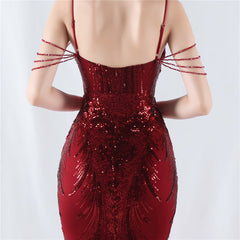 Elegant Boning Corset Floral Sequin Beaded Strap Evening Dress