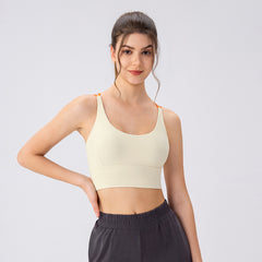 Women Spaghetti Strap Contrast Color Sports Bra