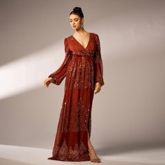 High End Long Sleeve Sequine Cocktail Evening Dress