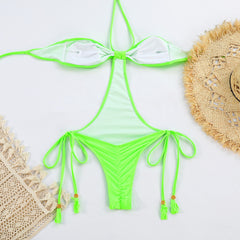 Sexy Lace Up Halter Design One Piece Swimsuit