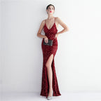 REVCHIC LUXE Elegant Velvet Sequin Sleeveless Maxi Gown