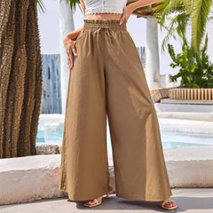 Summer High Waist Loose Cotton Linen Wide Leg Pants