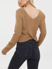 Retro Elegant V Neck Knot Pseudo Sweater