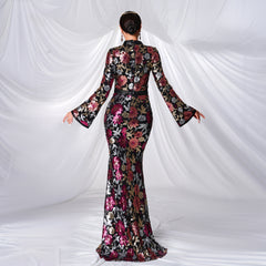 Long Sleeved Sequined Fishtail Evening Dress