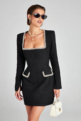 Elegant Long Sleeved Beaded Classic Short Formal Dress